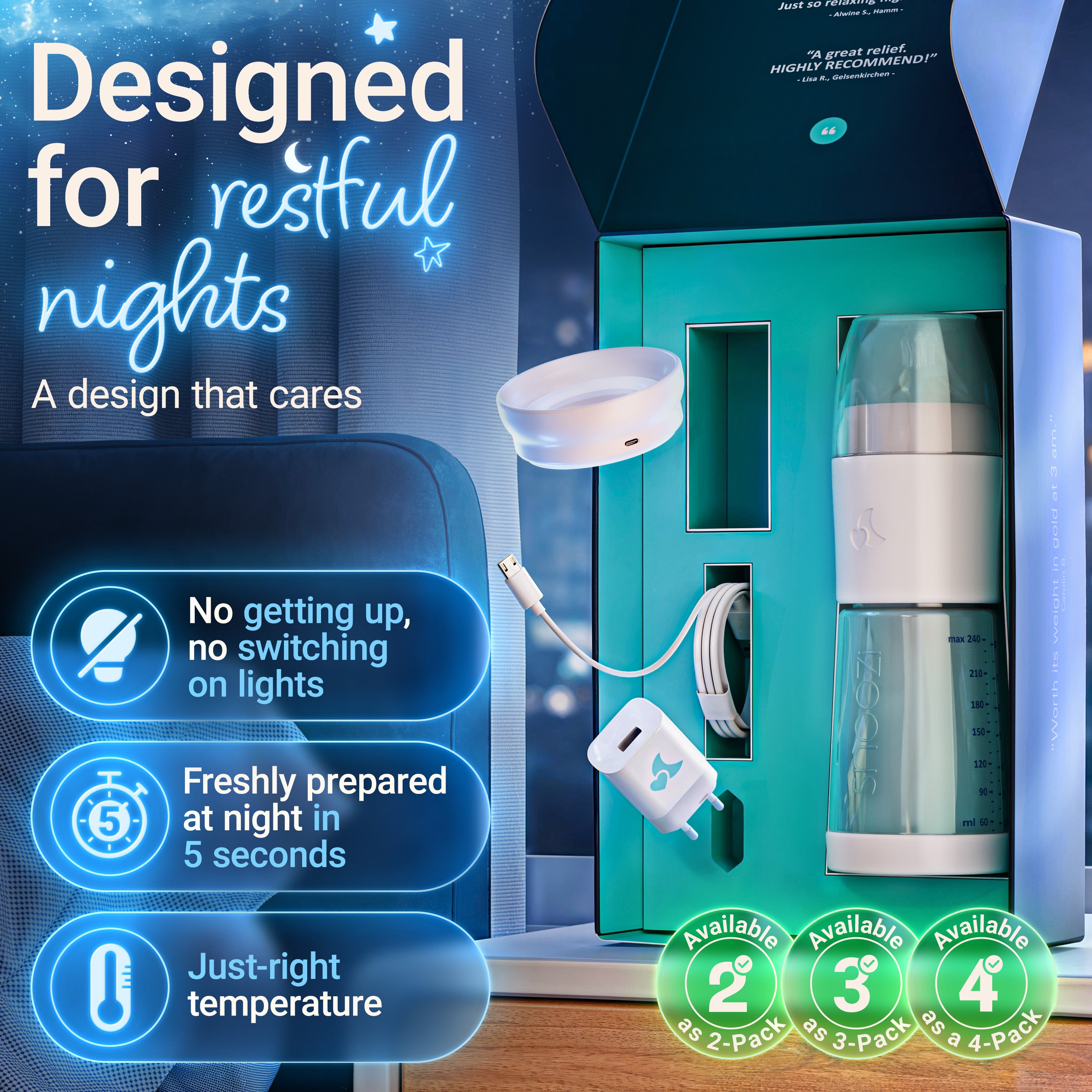 snoozi set: night bottle with bottle warmer