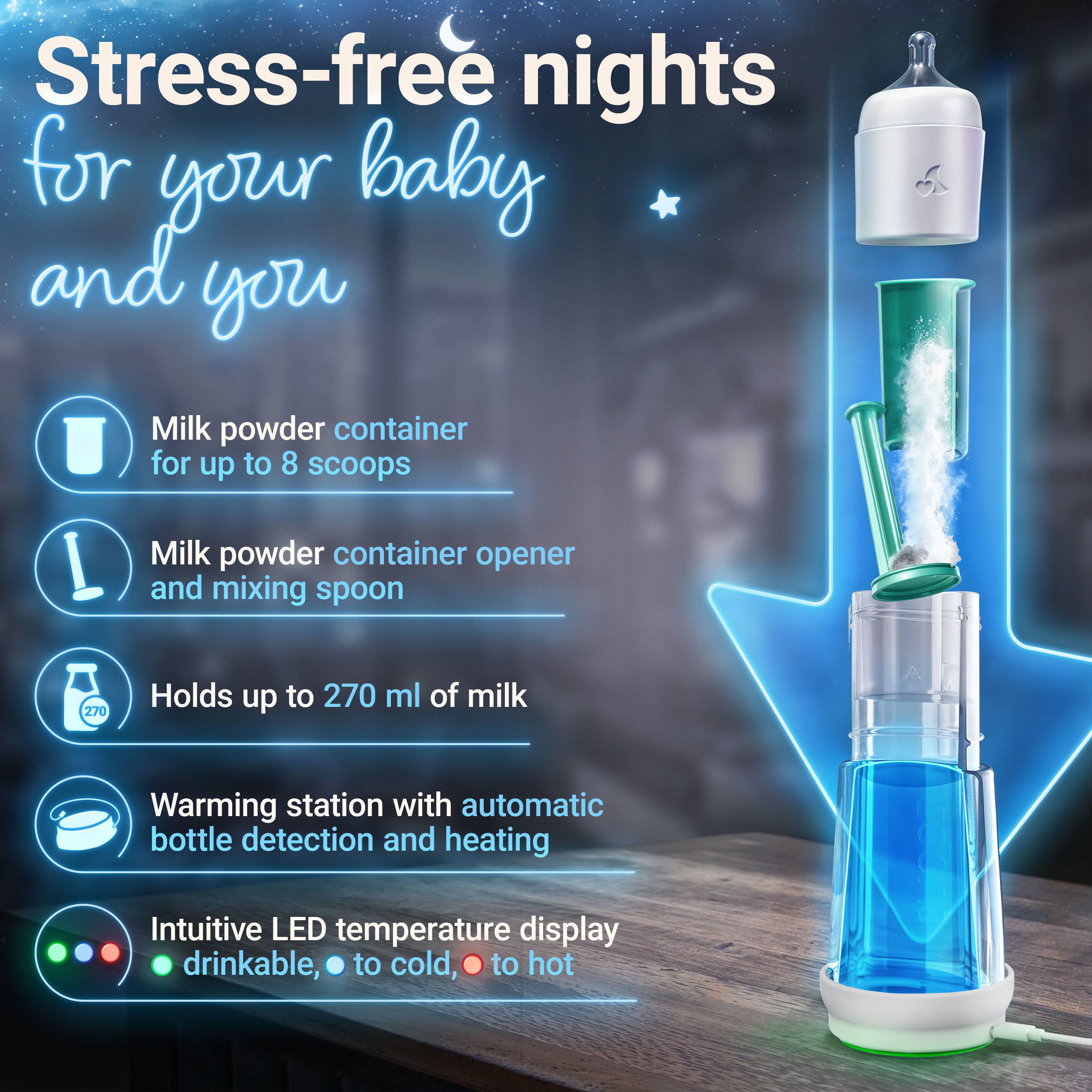 snoozi set: night bottle with bottle warmer